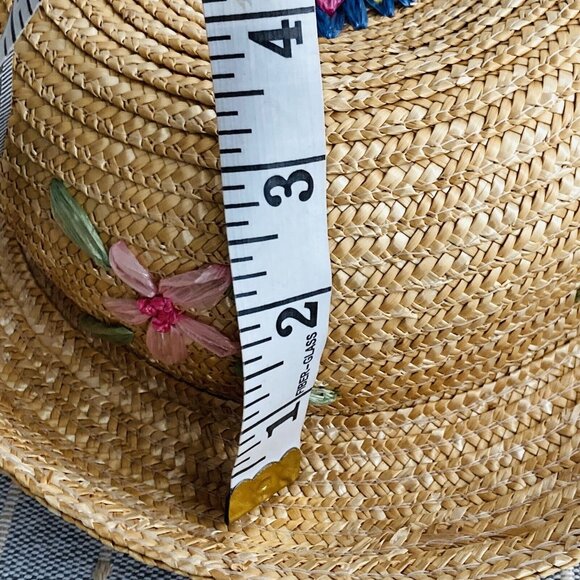 Vintage April Cornell Straw Hat With Flowers Cottagecore Country One Size - Picture 8 of 8